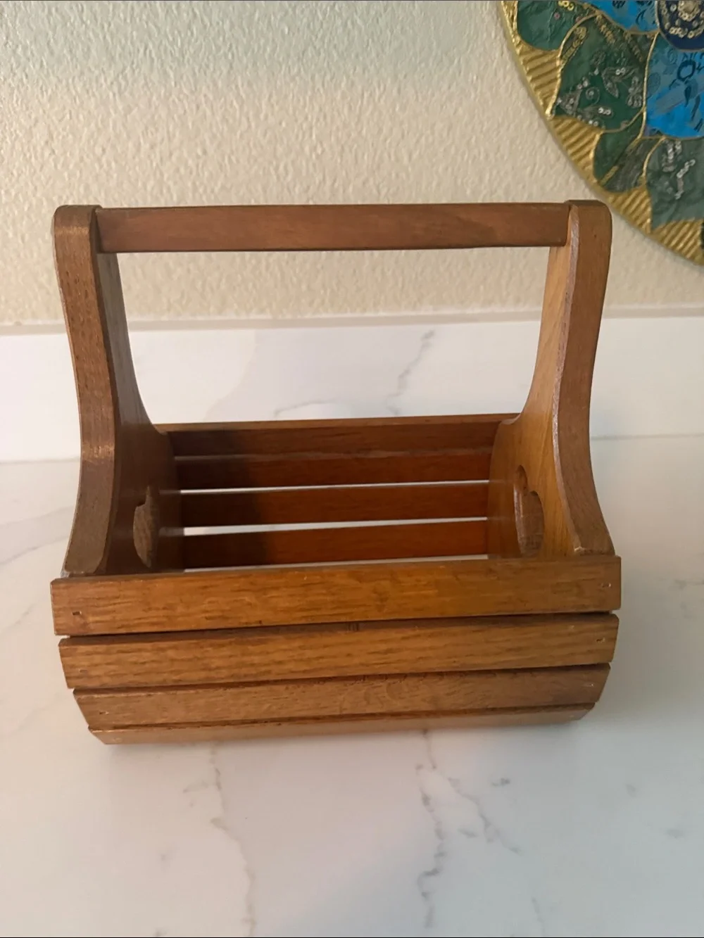 Wooden Heart Accent Caddy Basket - Brown